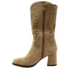 M.Daszyński Botas bege de camurça feminina do OpenWork 2