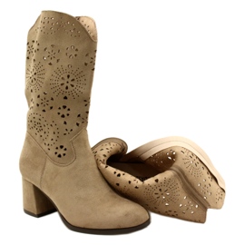 M.Daszyński Botas bege de camurça feminina do OpenWork 5
