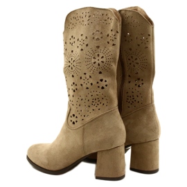 M.Daszyński Botas bege de camurça feminina do OpenWork 4