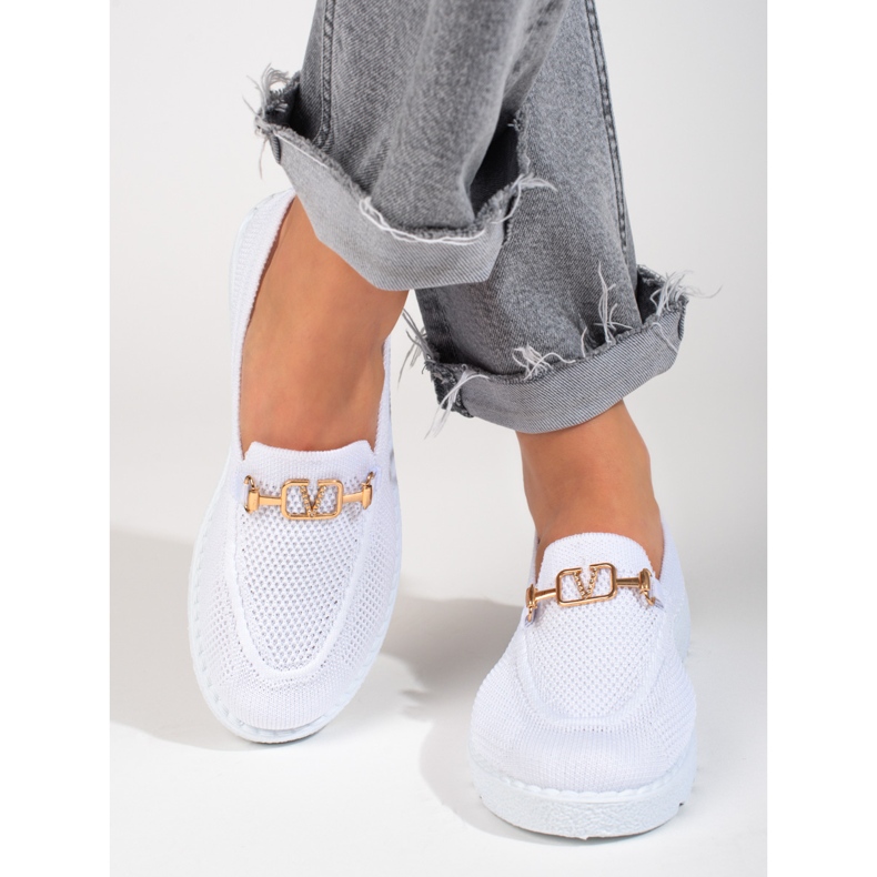 Mocassins têxteis de mulher Shelovet branco 2