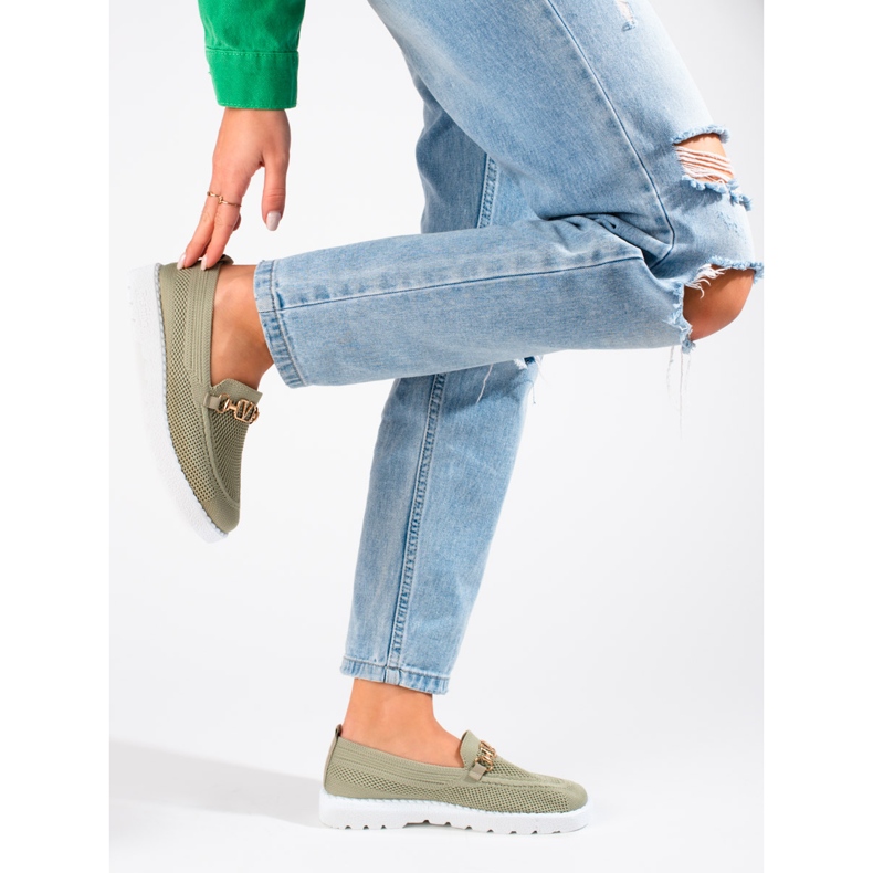 Mocassins têxteis femininos Shelovet olive verde 2