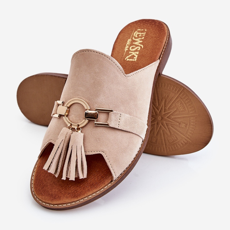 Lewski Shoes Chinelos femininos de camurça sapatos Leewski 3226 bege 1