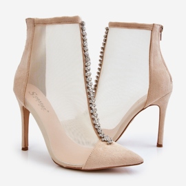 Botas femininas elegantes de salto alto com malha bege Rummi 2