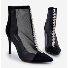 Botas femininas elegantes de salto alto com malha preta Rummi preto 1