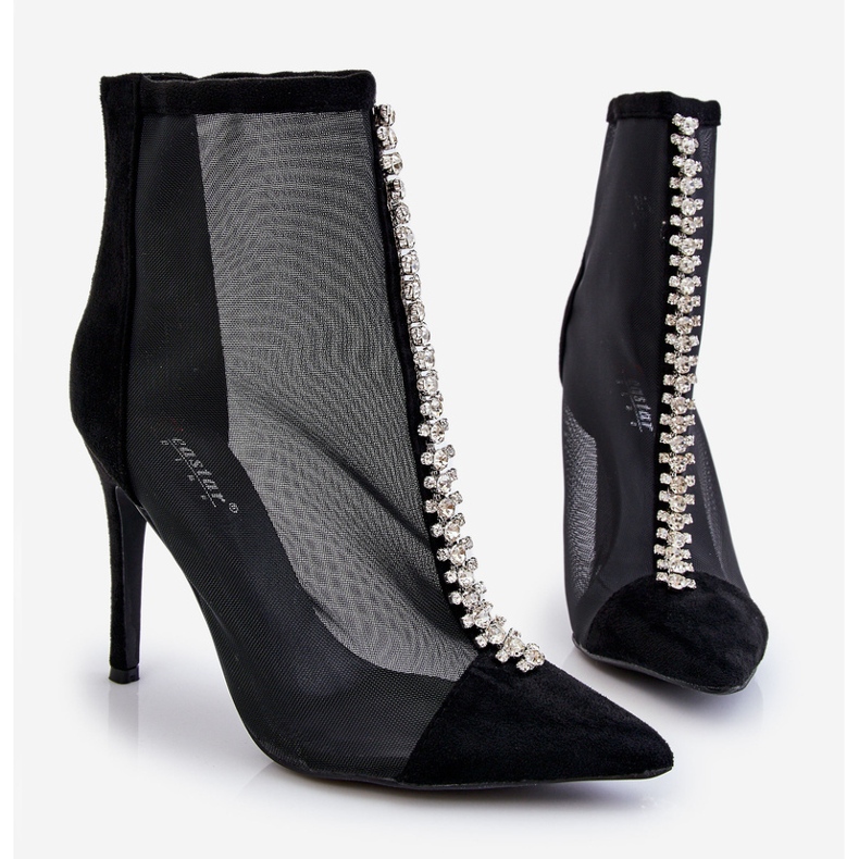 Botas femininas elegantes de salto alto com malha preta Rummi preto 1