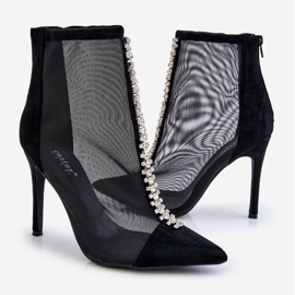 Botas femininas elegantes de salto alto com malha preta Rummi preto 2