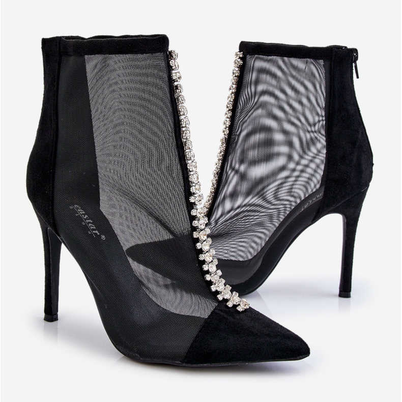 Botas femininas elegantes de salto alto com malha preta Rummi preto 2