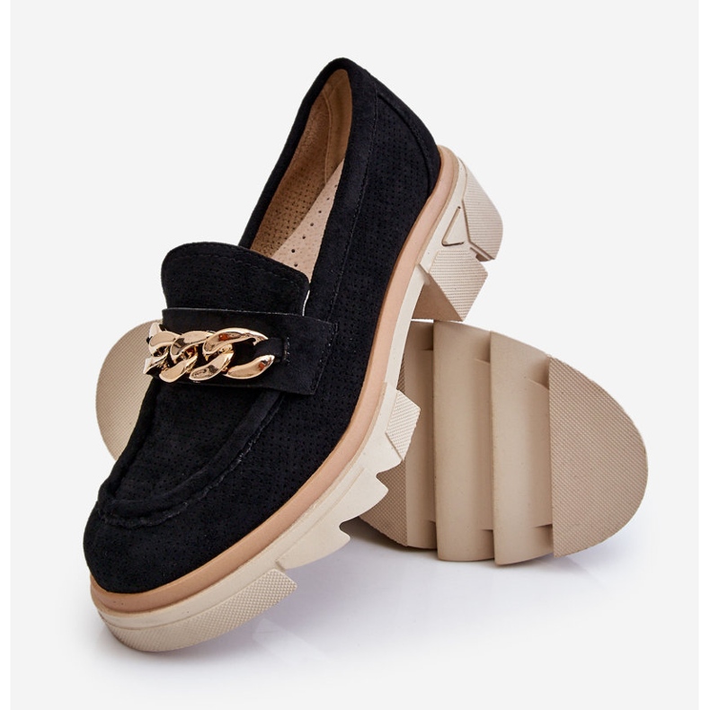 PM1 Mocassim Brogues Feminino com Corrente Preto Luella 1