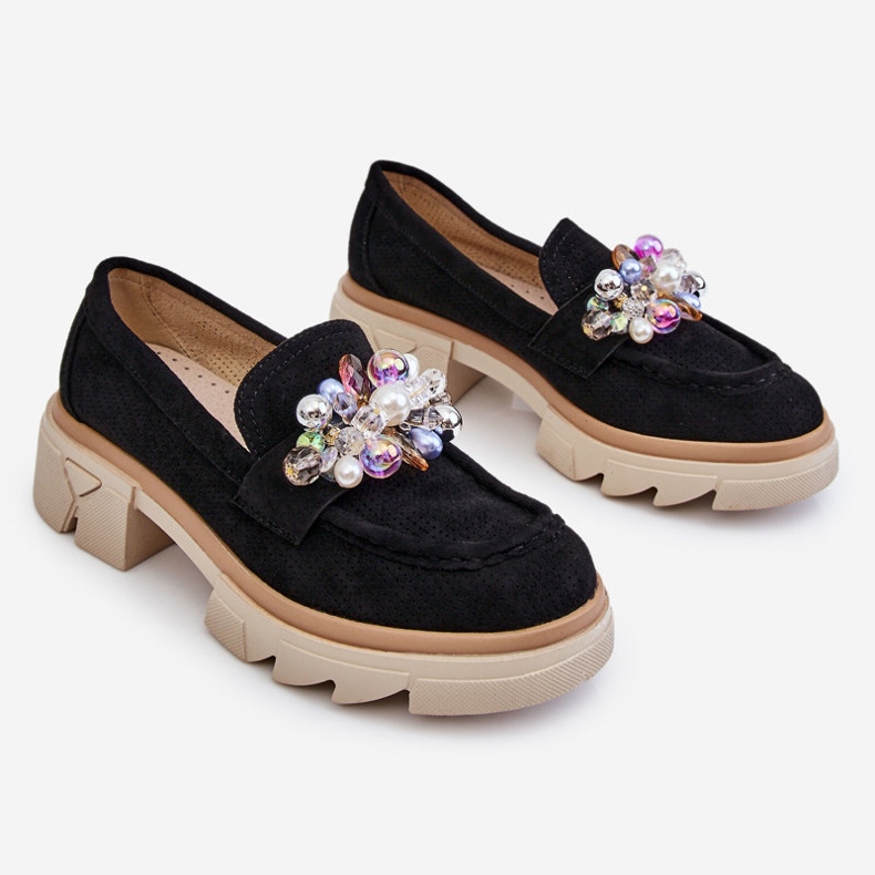 PM1 Mocassim feminino com enfeites Preto Issac 1