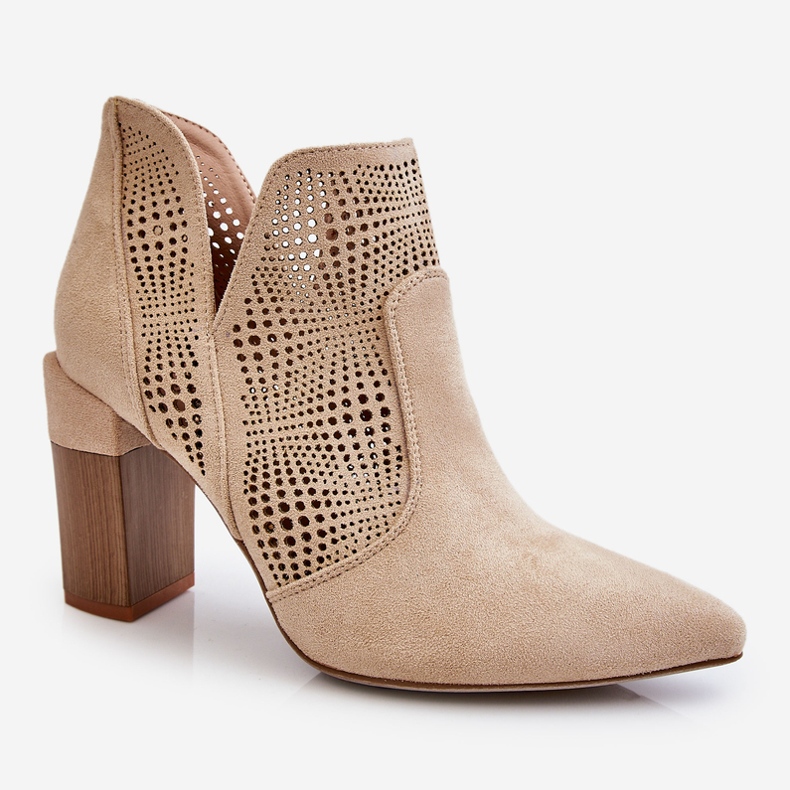 PM1 Botas de salto alto de camurça vazadas bege claro Leanna castanho 2