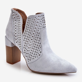 PM1 Botas elegantes de camurça vazadas salto alto cinza Genevi prata 2