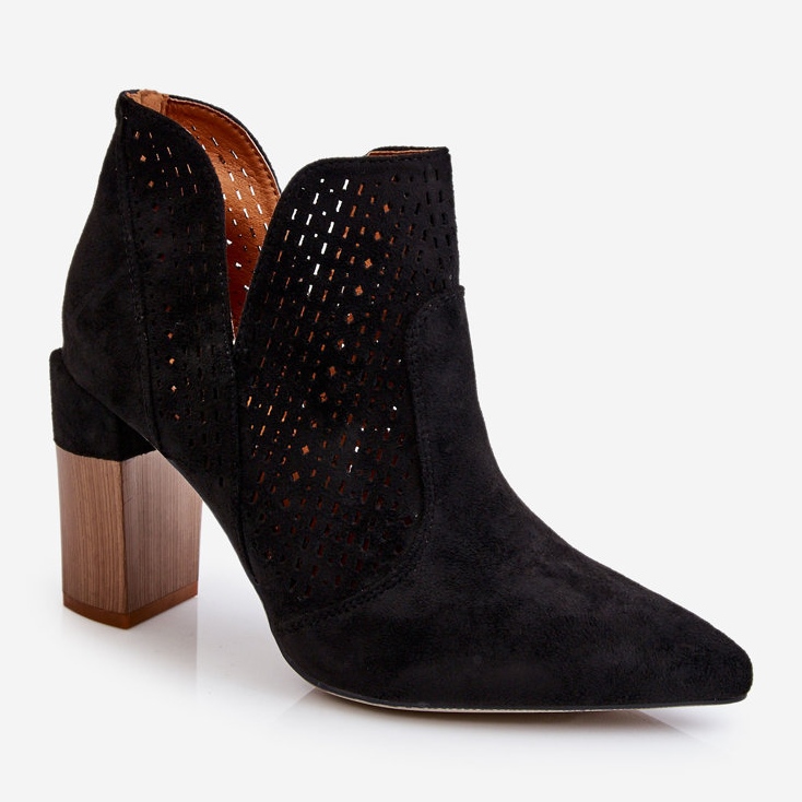 Botas de salto alto vazadas de camurça da moda pretas Genevi preto 2