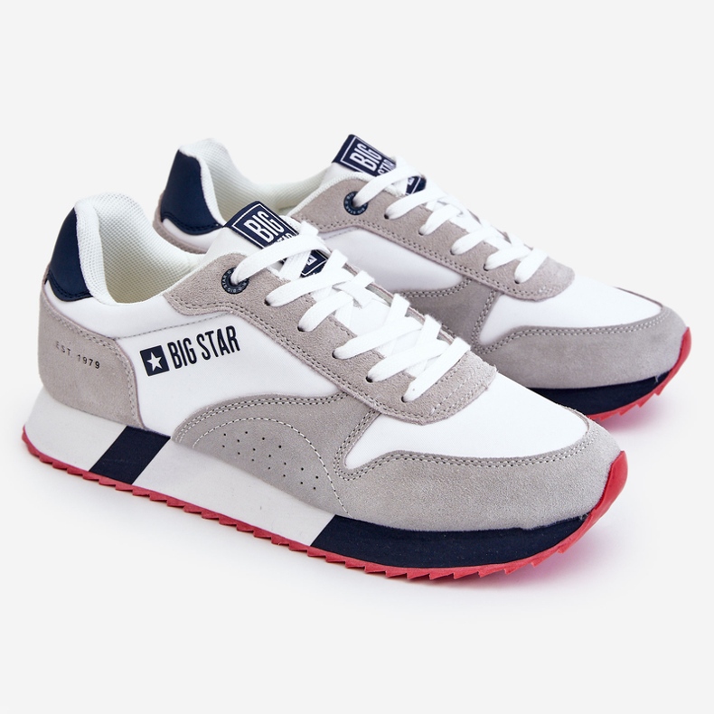 Tênis esportivo masculino Big Star com sistema de espuma viscoelástica LL174160 branco-cinza 1