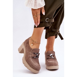 Lemar Brogues elegantes no calcanhar com decoração bege prata escura Harmell 1