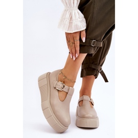 Lemar Sapatos de couro da moda em uma plataforma maciça bege Colson 1