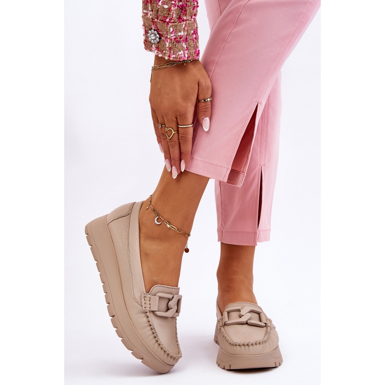 Lemar Mocassim plataforma de couro com enfeites Desmond bege 1