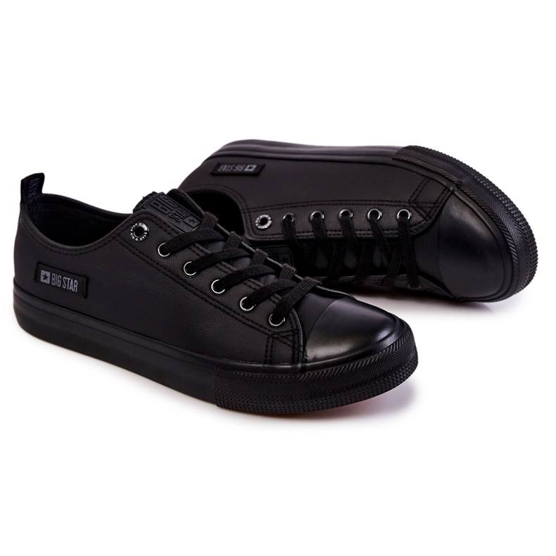 Tênis masculino baixo de couro Big Star KK174009 preto 2