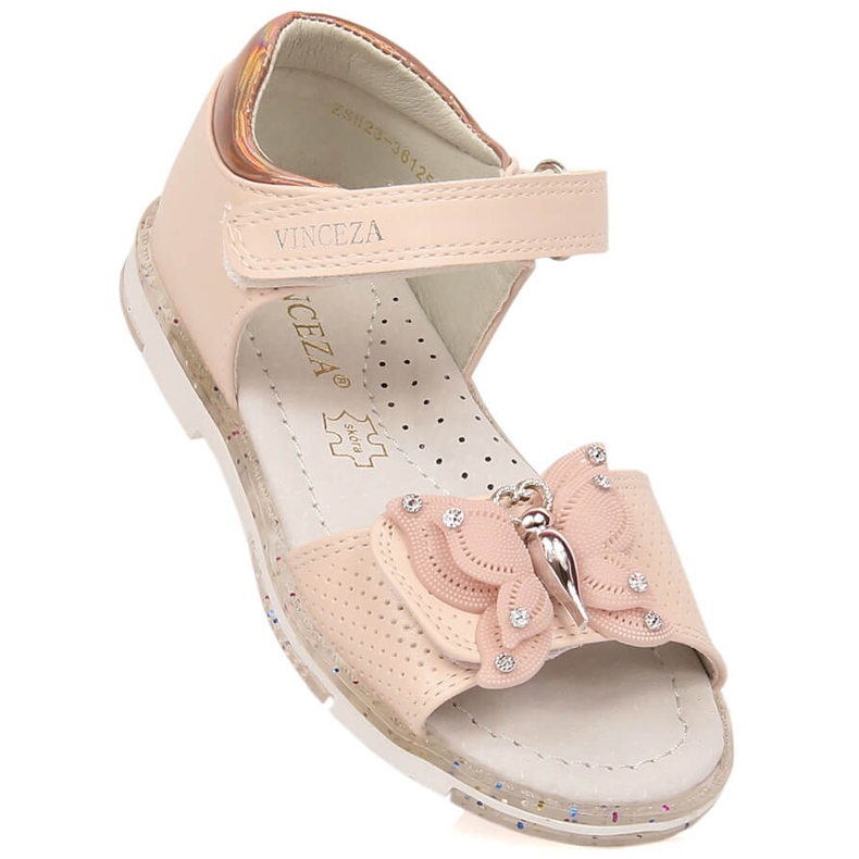 Sandália feminina Vinceza 36125 rosa com velcro borboleta 1