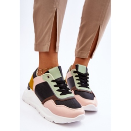 PG1 Tênis de plataforma de couro feminino preto e verde Chaya 2