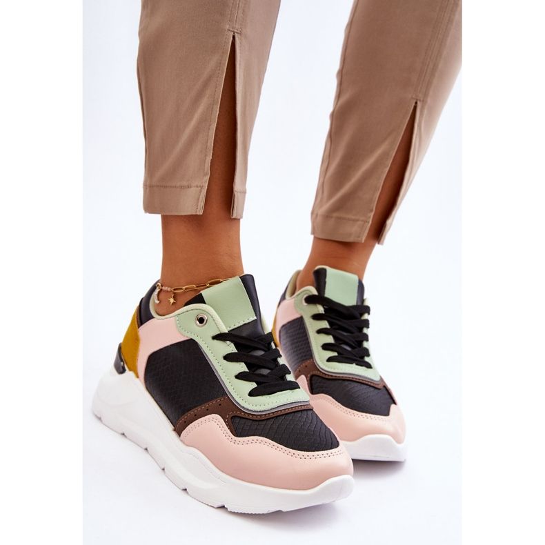 PG1 Tênis de plataforma de couro feminino preto e verde Chaya 2