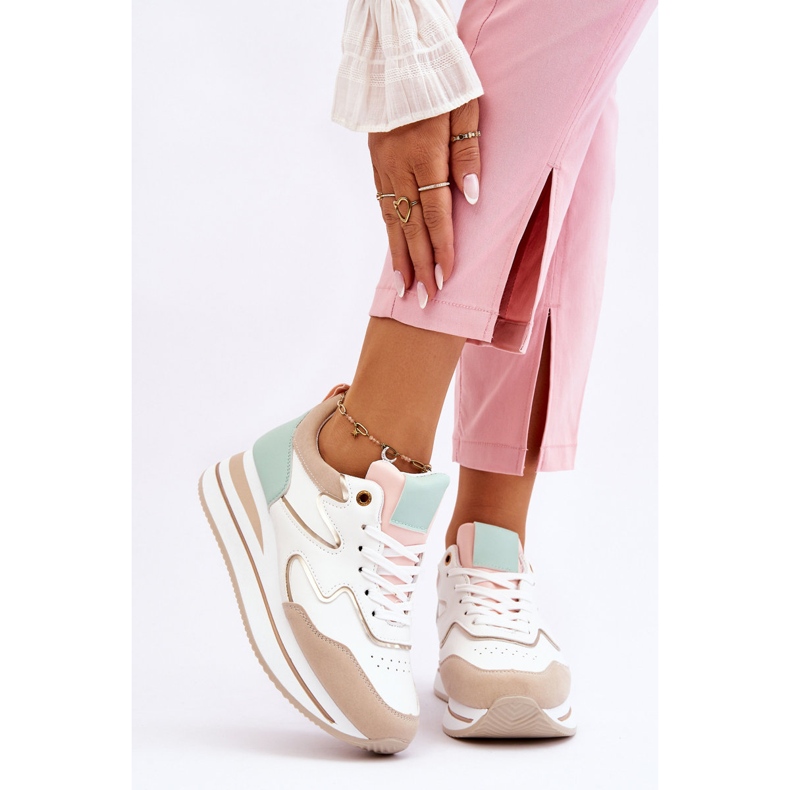 PG1 Sapatos esportivos modernos de couro branco e bege Roen 1