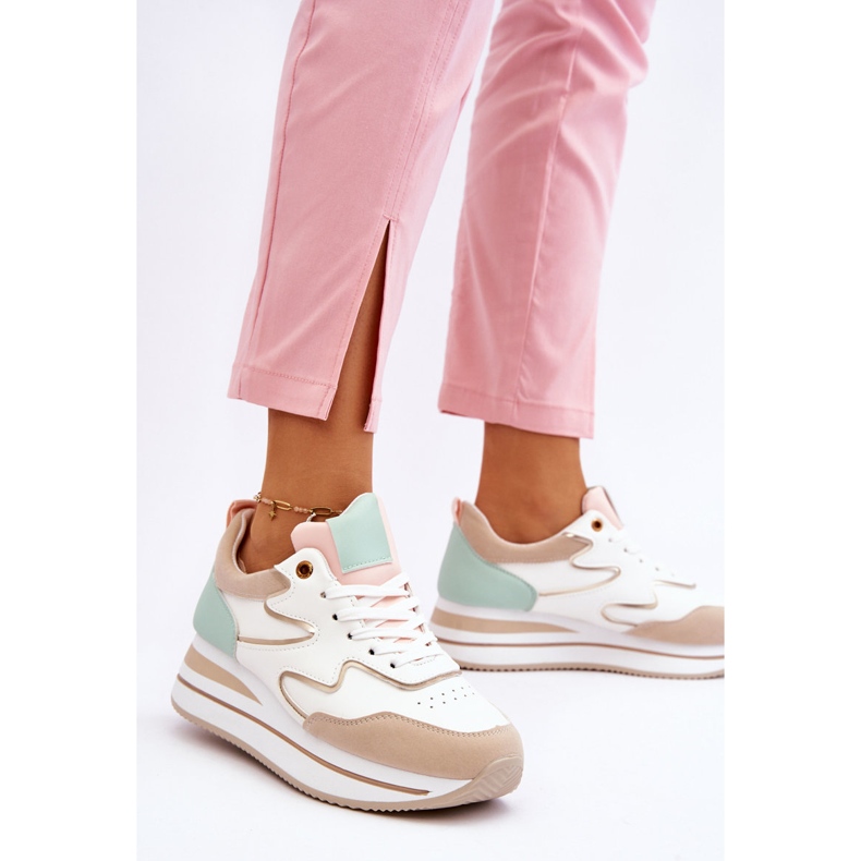 PG1 Sapatos esportivos modernos de couro branco e bege Roen 2