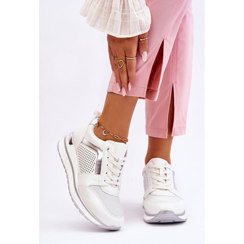 PG1 Sapatos esportivos de couro branco Braylen de cunha baixa 1