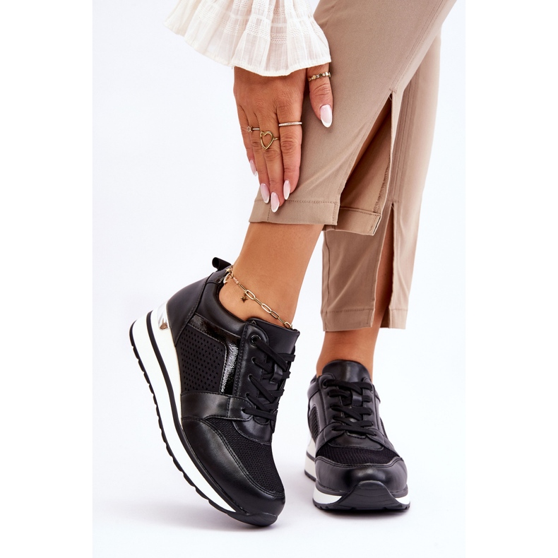 PG1 Sapatos esportivos de couro de cunha baixa Braylen pretos 1