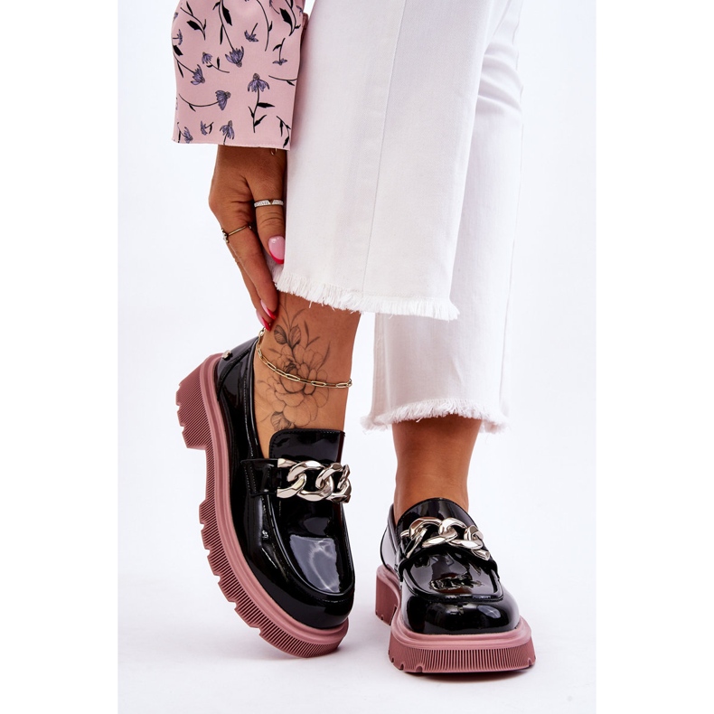 Mocassins Patenteados com Corrente GOE LL2N4039 Preto-Roxo 2