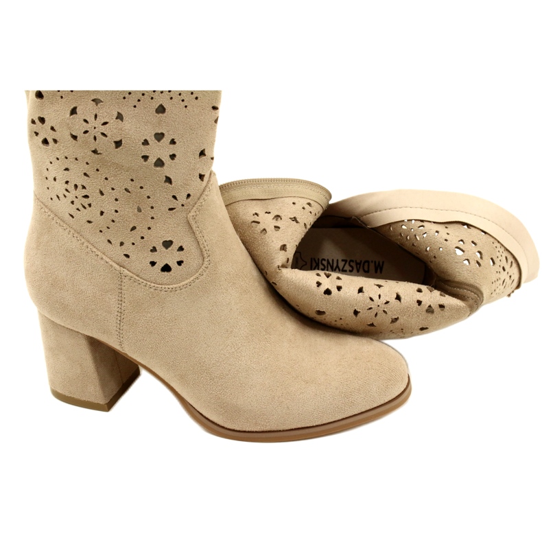 M.Daszyński Botins femininos com aberturas, camurça, J. Beige bege 5 M.Daszyński Botins femininos com aberturas, camurça, J. Beige bege 5