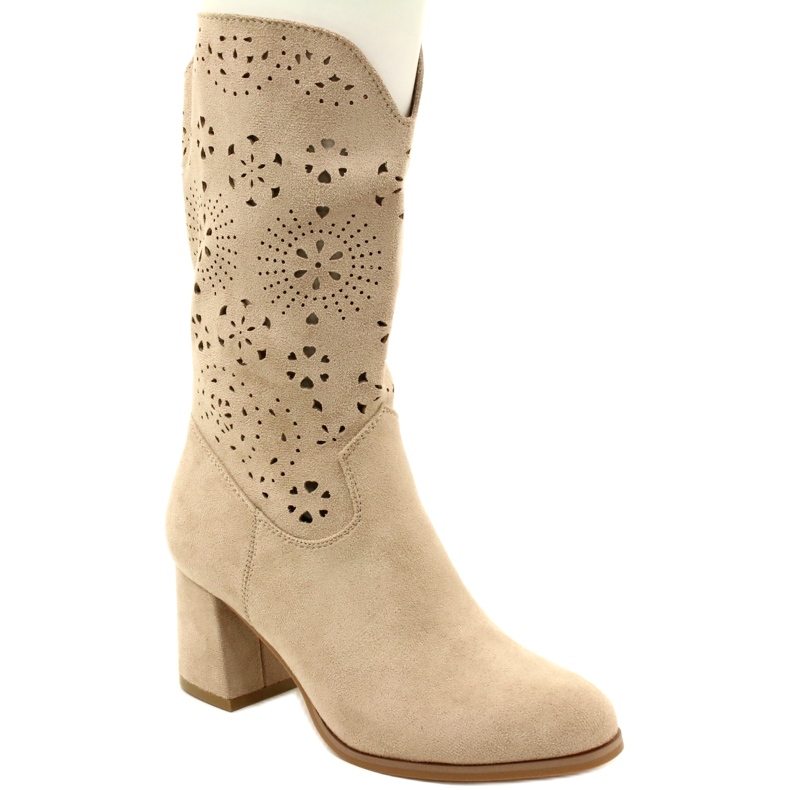 M.Daszyński Botins femininos com aberturas, camurça, J. Beige bege 1 M.Daszyński Botins femininos com aberturas, camurça, J. Beige bege 1