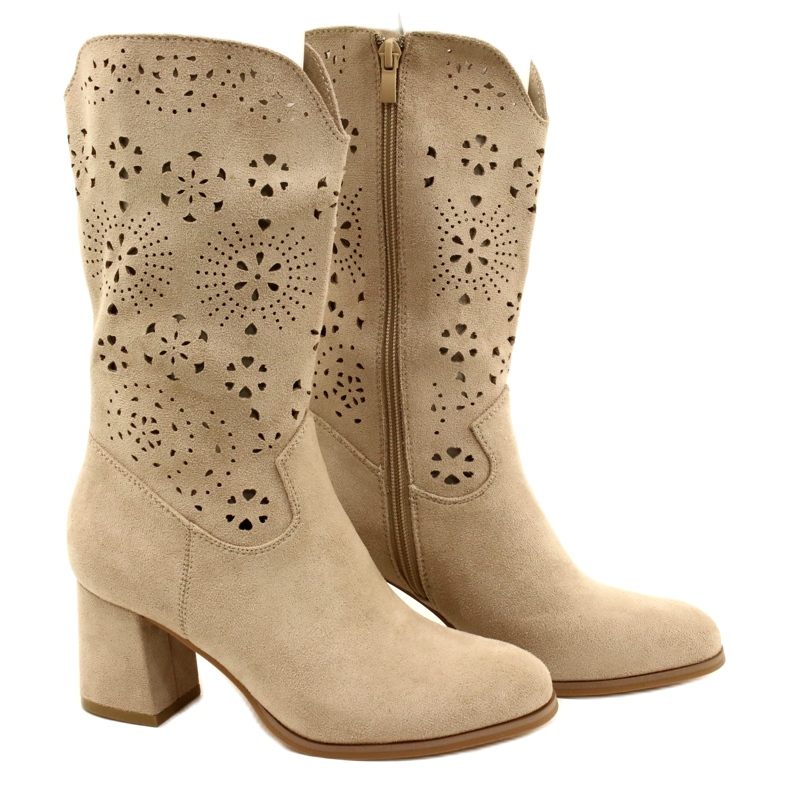 M.Daszyński Botins femininos com aberturas, camurça, J. Beige bege 4 M.Daszyński Botins femininos com aberturas, camurça, J. Beige bege 4