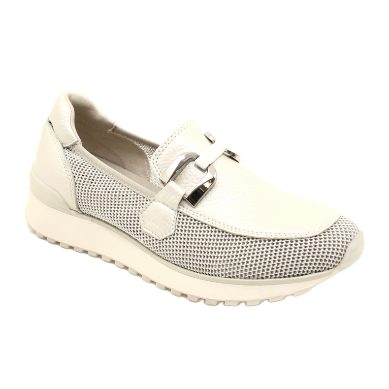 Caprice Capitice feminino mocassins de couro com decoração 9-24502-20 132 Pearl pente branco 1