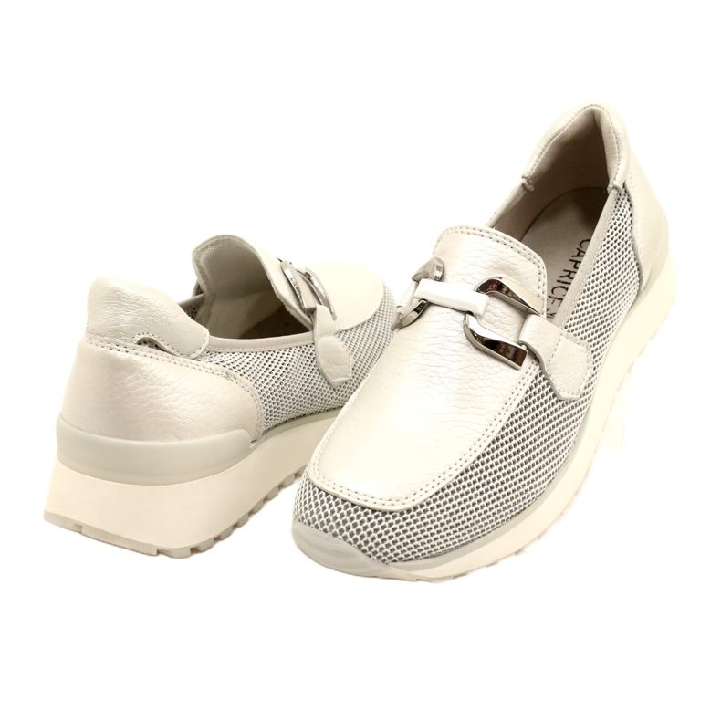 Caprice Capitice feminino mocassins de couro com decoração 9-24502-20 132 Pearl pente branco 4
