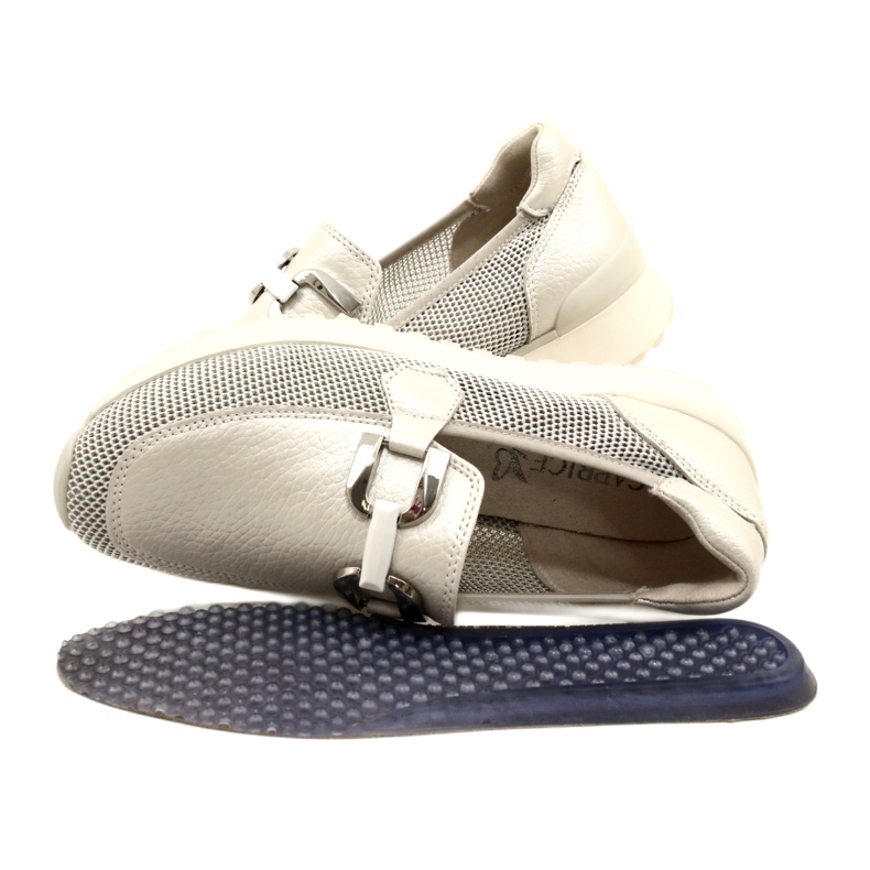 Caprice Capitice feminino mocassins de couro com decoração 9-24502-20 132 Pearl pente branco 7