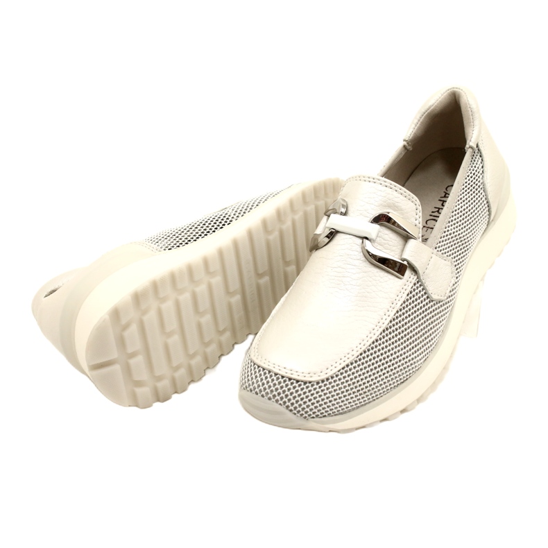 Caprice Capitice feminino mocassins de couro com decoração 9-24502-20 132 Pearl pente branco 5