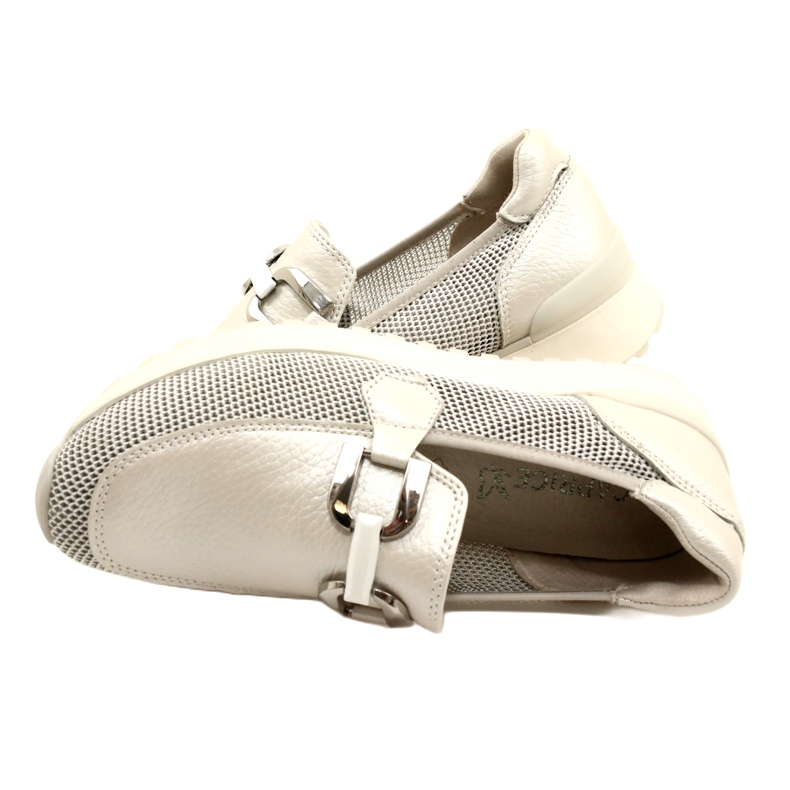 Caprice Capitice feminino mocassins de couro com decoração 9-24502-20 132 Pearl pente branco 6