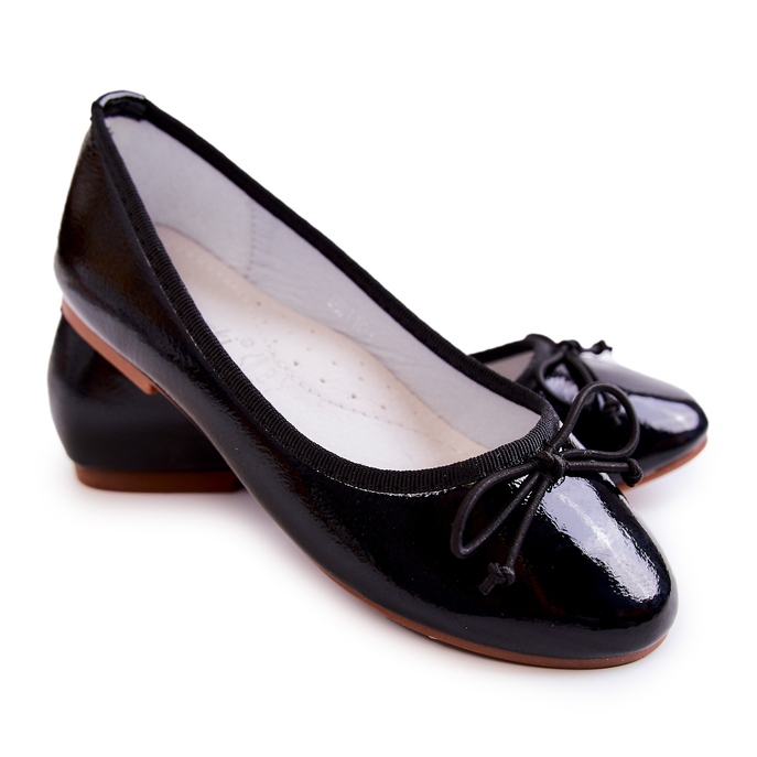 S.Barski Bailarinas infantis em couro envernizado com laço, pretas preto 2 S.Barski Bailarinas infantis em couro envernizado com laço, pretas preto 2