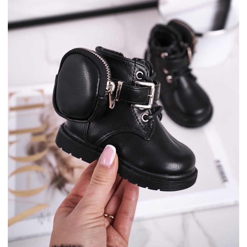 Botas femininas de inverno com uma bolsa preta preto 1