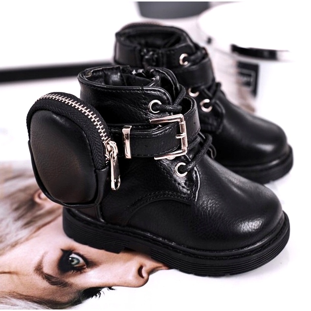 Botas femininas de inverno com uma bolsa preta preto 2