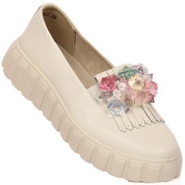 Sapatos de mulher em pele na plataforma com pedras decorativas Filippo DP4593/23 cru 1