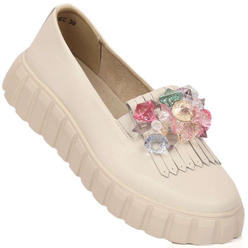 Sapatos de mulher em pele na plataforma com pedras decorativas Filippo DP4593/23 crua 1 Sapatos de mulher em pele na plataforma com pedras decorativas Filippo DP4593/23 crua 1