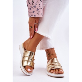 S.Barski Chinelos femininos de couro com salto baixo dourado Leona 2