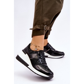 S.Barski Tênis feminino Crosby de couro com cunha preto 2