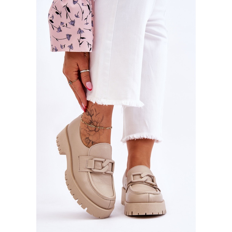 Lemar Mocassins de couro da moda bege Rayhan 1