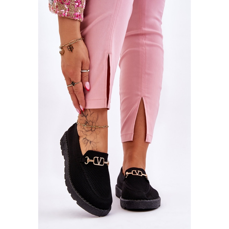 Tênis feminino sem cadarço com enfeites preto Alena 1