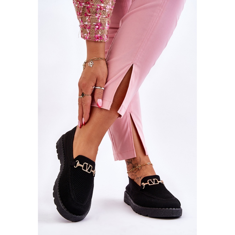 Tênis feminino sem cadarço com enfeites preto Alena 2