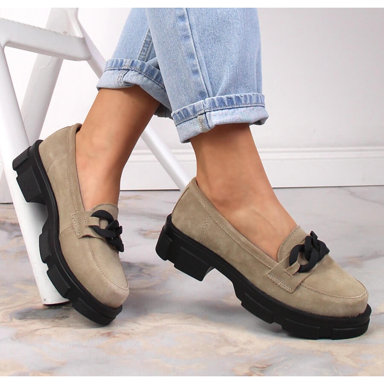 Sapatos camurça pele com corrente bege Filippo DP3221/23 1