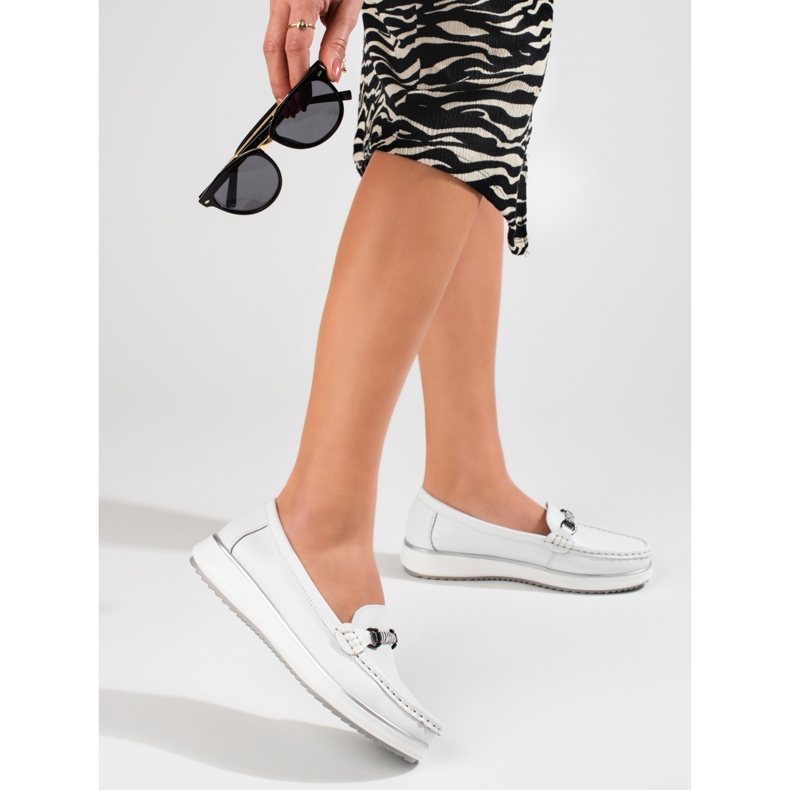 Mocassins de mulher clássico em pele Vinceza branco 1