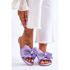 Chinelos femininos com laço e strass roxo Jolene 1